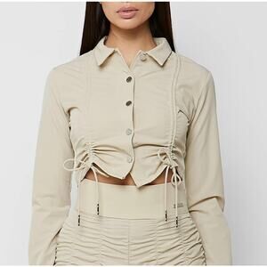 Maniere De Voir Ruched detail Beige Crop Shirt size 6 / Small